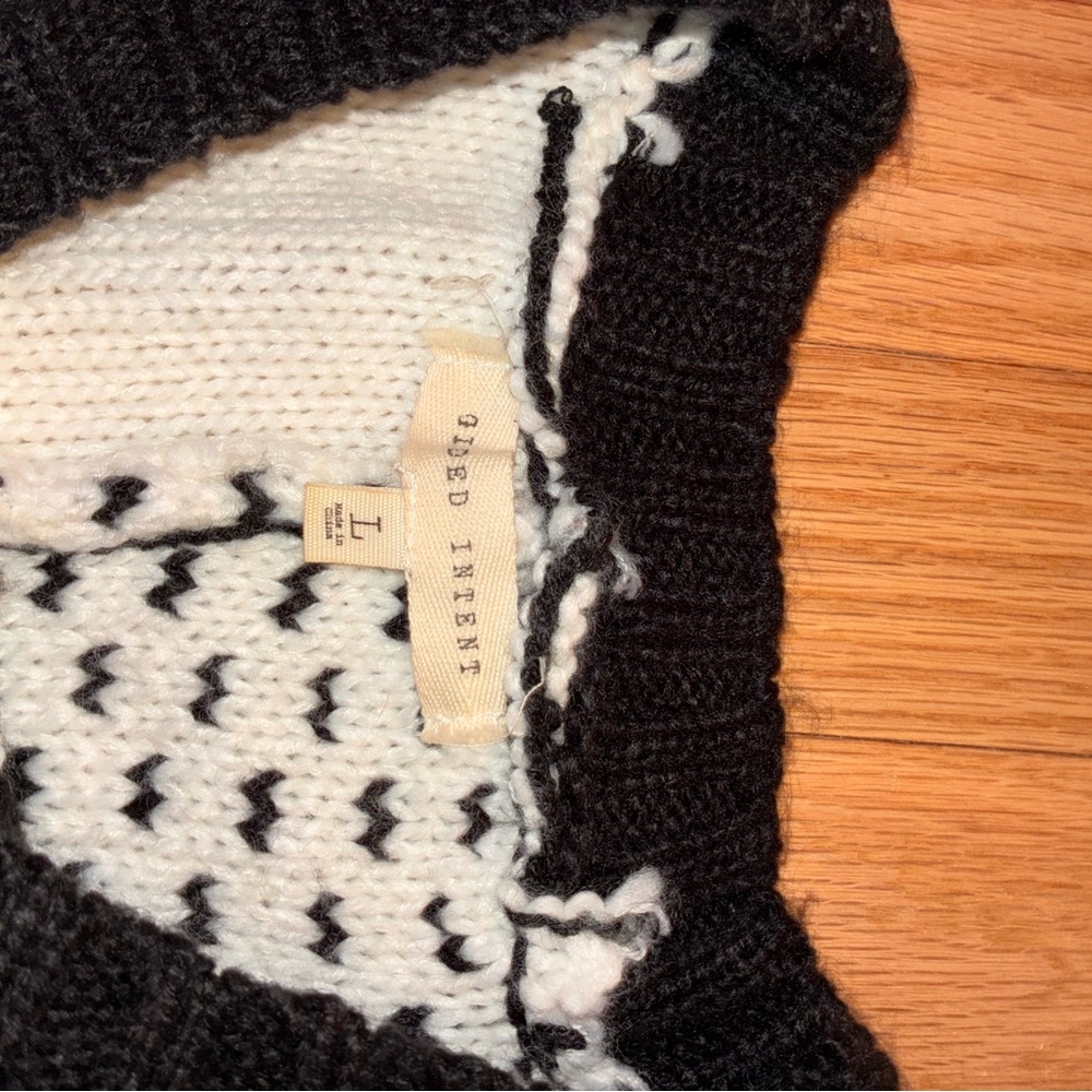 Gilded Intent Black And White Patchwork Sweater - image 3